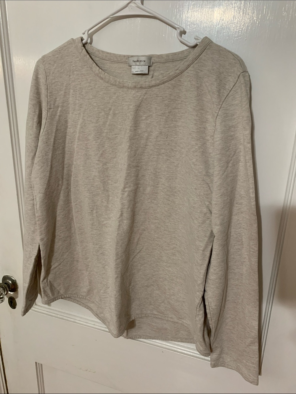 Worthington Light Beige Long-Sleeve Crewneck Top